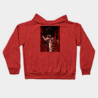 Digital collage and special processing. Hand full of spikes. Cursed. Red and white. Kids Hoodie